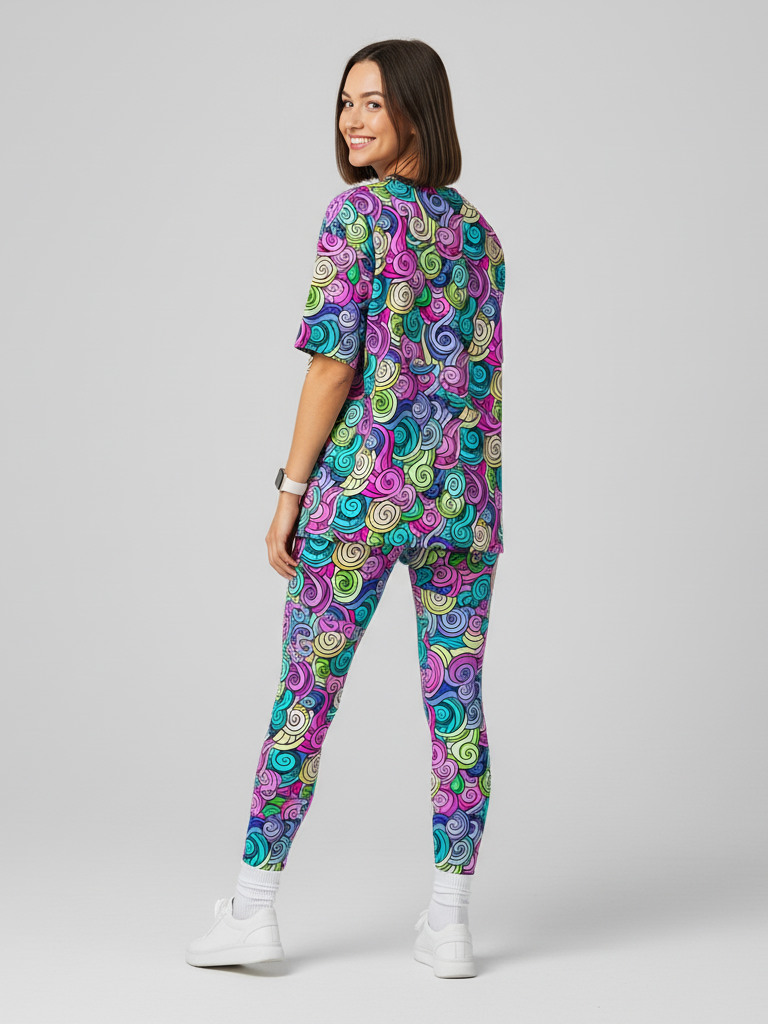 Delightful Swirl Print Premium Oversized Tee With Tummy Tuck Body Shaping Leggings Co-ord Set