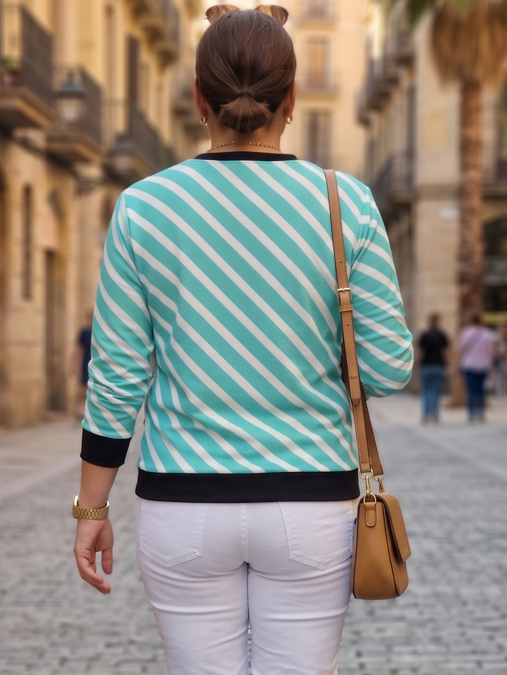 Trendy Teal Stripes Print Sweatshirt