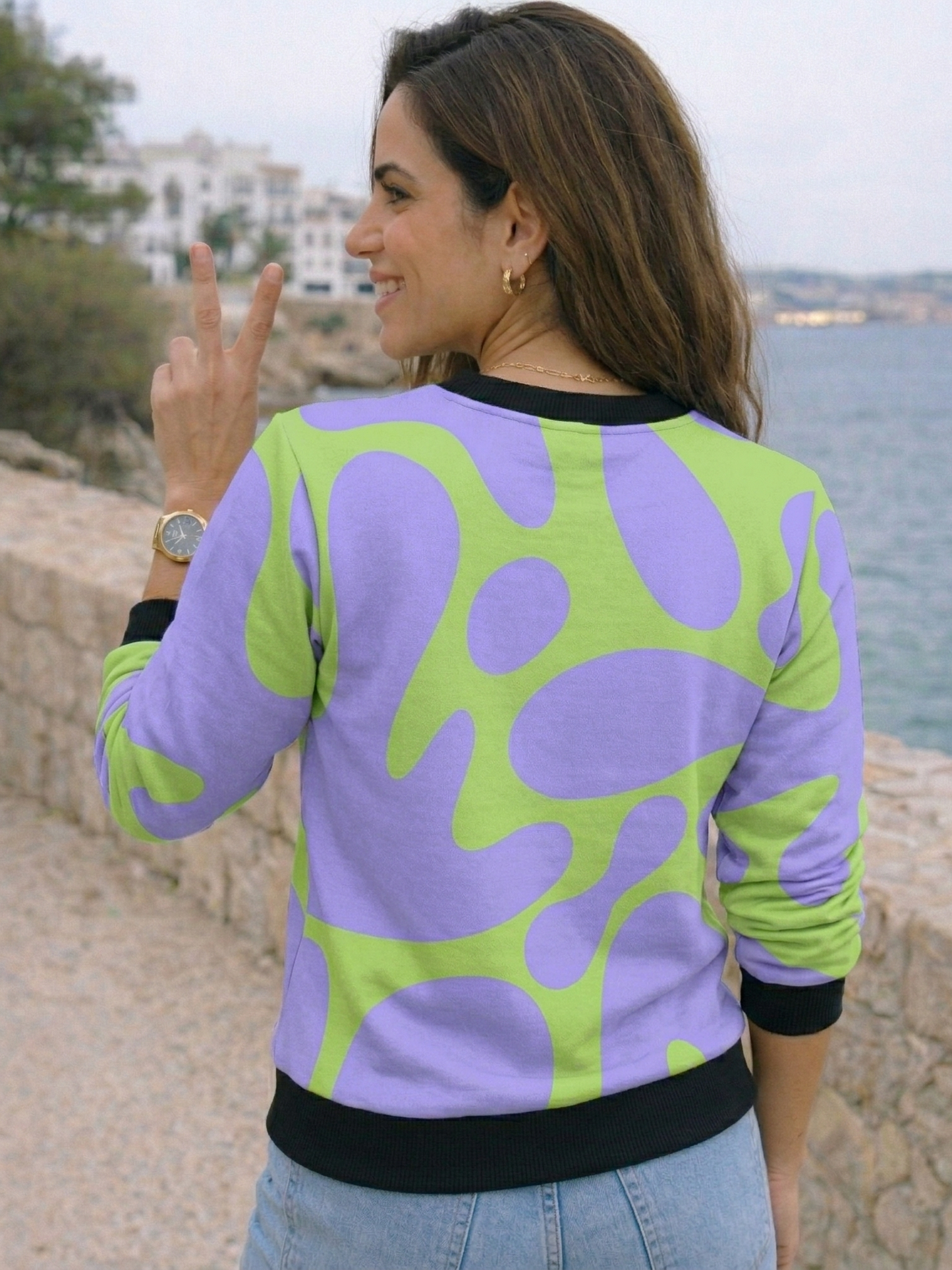 Vibrant Purple Splash Print Sweatshirt