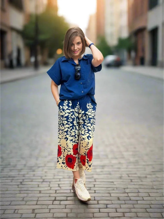 Chic Two Piece Shirt and Printed Pant