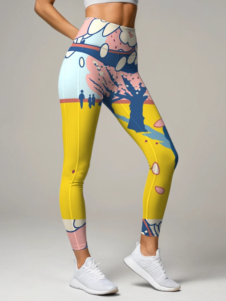 Pickleball | Paddleball | Activewear Coord Set Tshirt With Tummy Tuck Leggings | Yellow Cherry Blossom Print