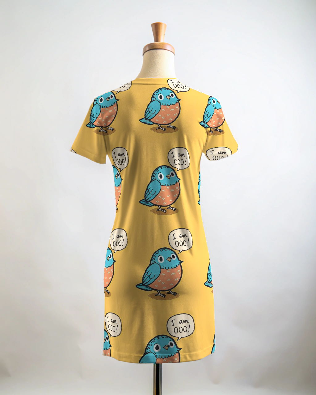 Quirky Comfort Wear Yellow Cute Birdie Print T Shirt Dress