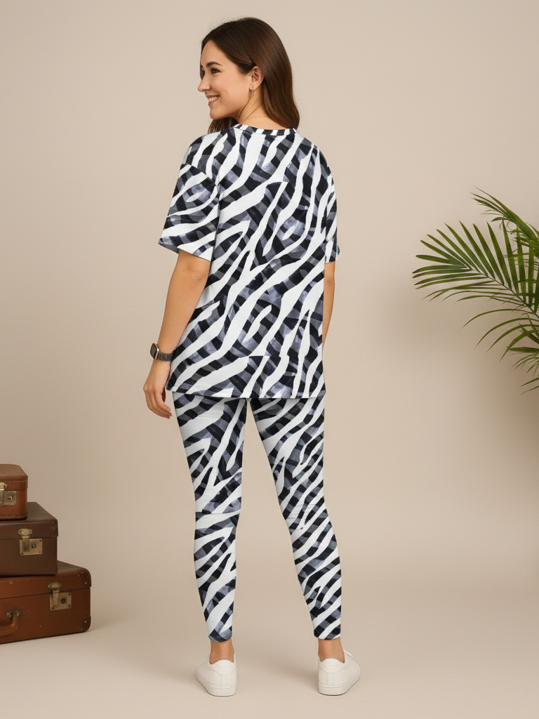 Smart Zebra Print Premium Oversized Tee With Tummy Tuck Body Shaping Leggings Co-ord Set