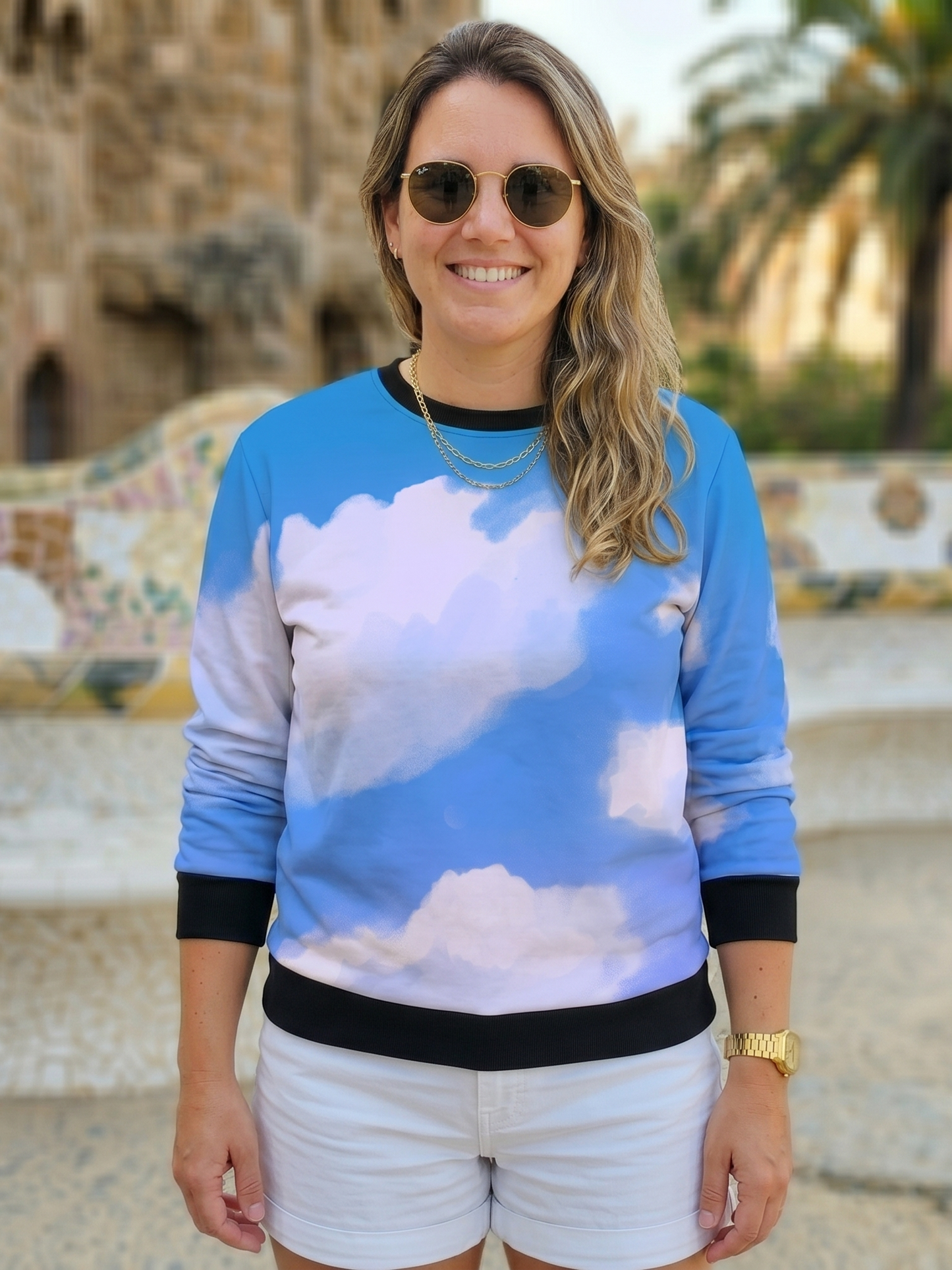 Soothing Blue Clouds Print Sweatshirt