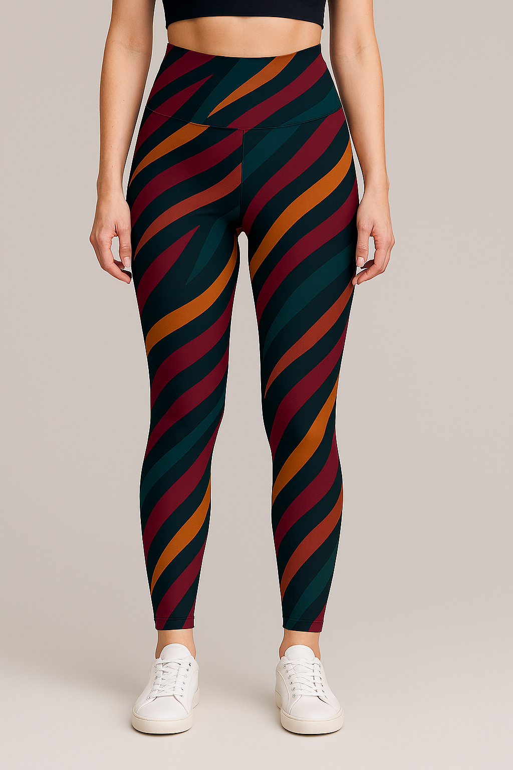 Trendy Waves Print Premium Oversized Tee With Tummy Tuck Body Shaping Leggings Co-ord Set