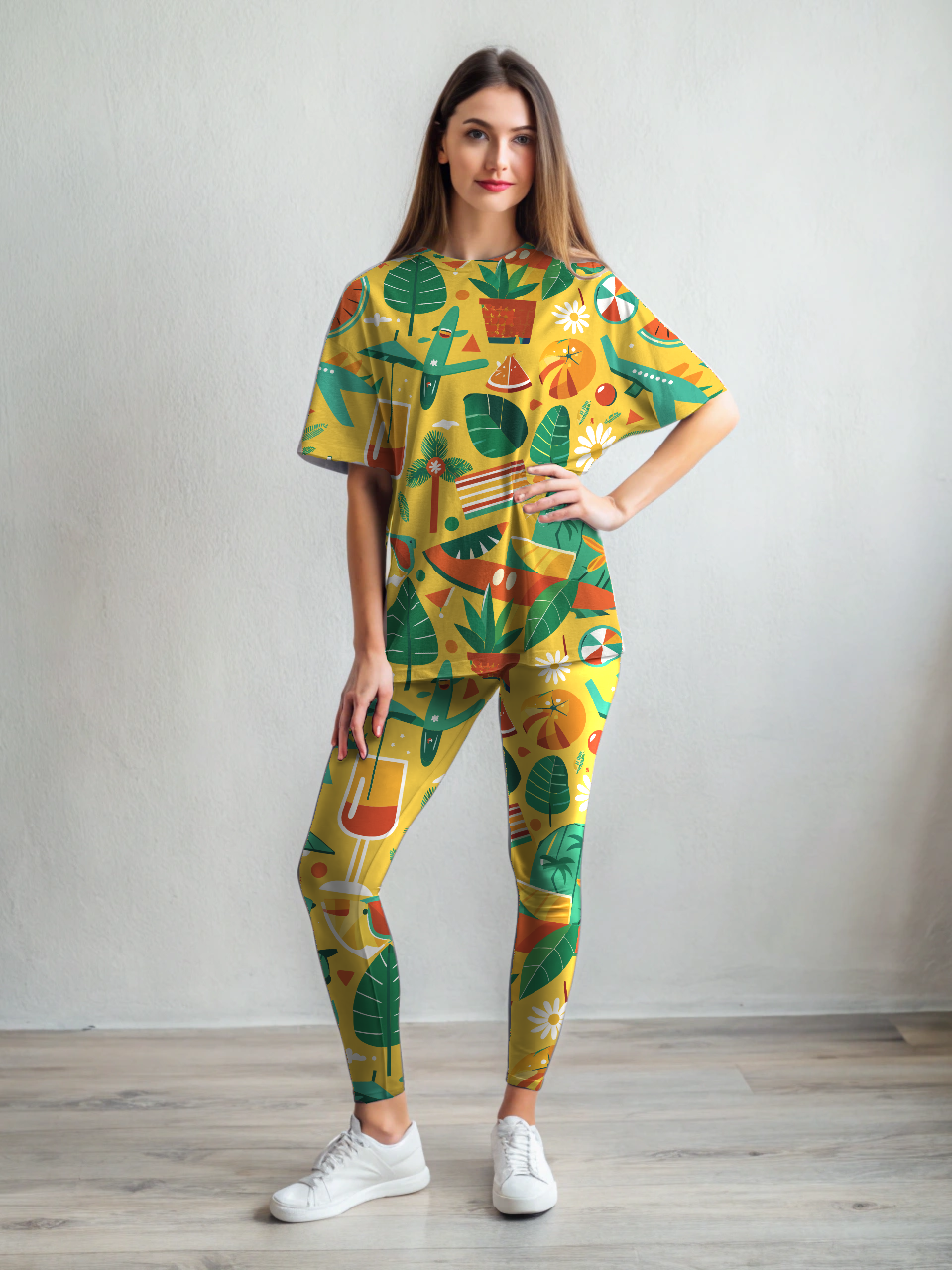 Holiday Wear Theme  Print Premium Oversized Tee With Tummy Tuck Body Shaping Leggings Co-ord Set
