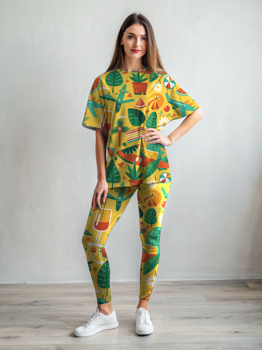 Holiday Wear Theme  Print Premium Oversized Tee With Tummy Tuck Body Shaping Leggings Co-ord Set