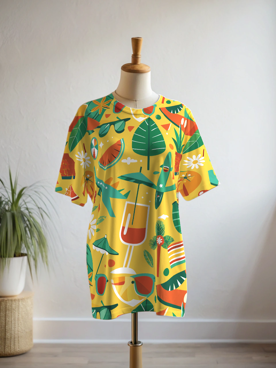 Holiday Wear Theme  Print Premium Oversized Tee With Tummy Tuck Body Shaping Leggings Co-ord Set