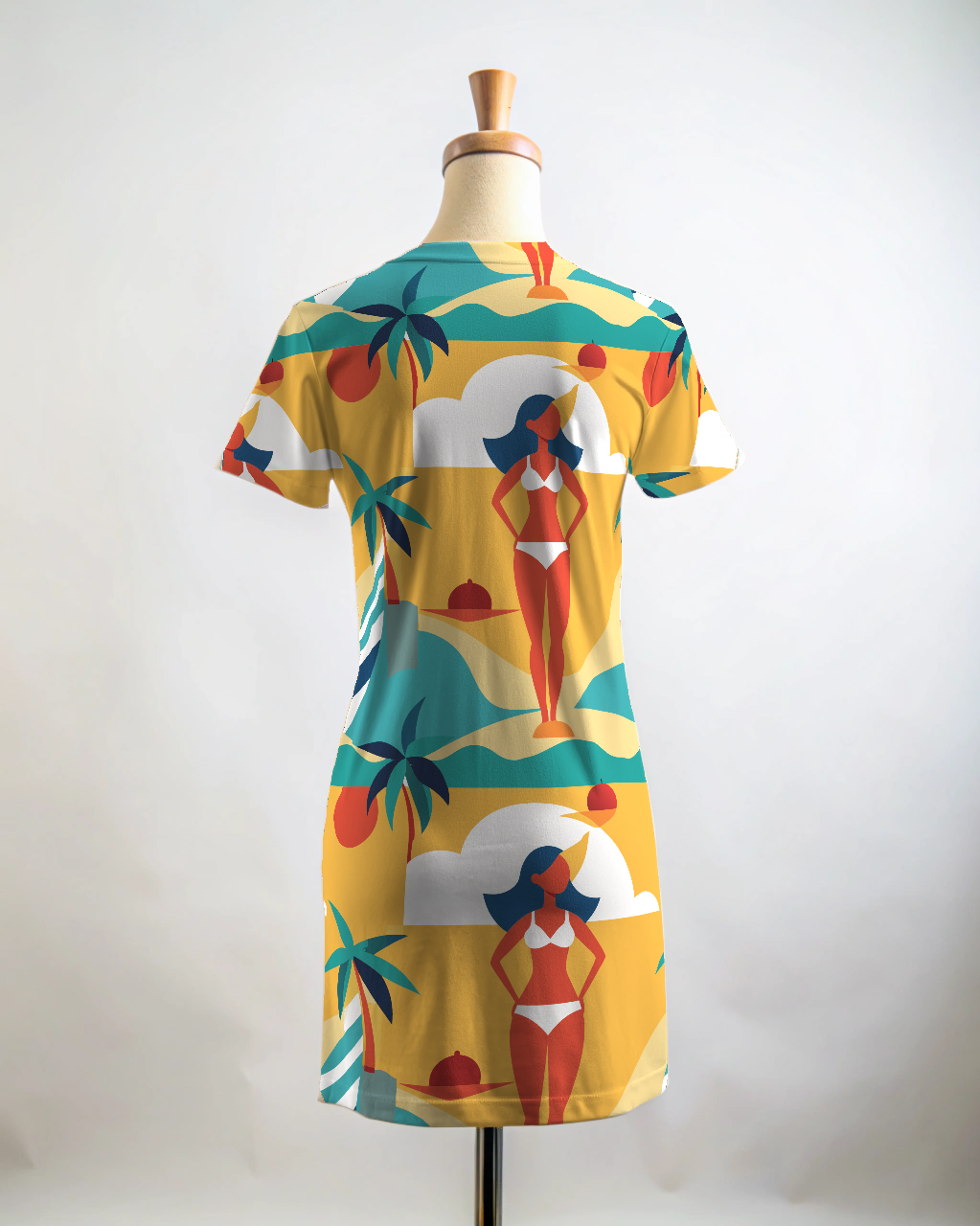 Chic Beach Wear Bikini Print Yellow T Shirt Dress