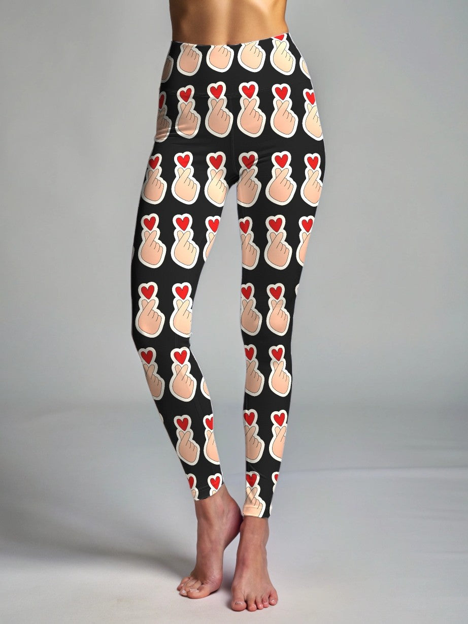 Cute Korean Heart Print Premium Oversized Tee With Tummy Tuck Body Shaping Leggings Co-ord Set