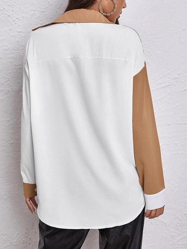 Casual Contrast Color Patchwork Long Sleeve Shirt