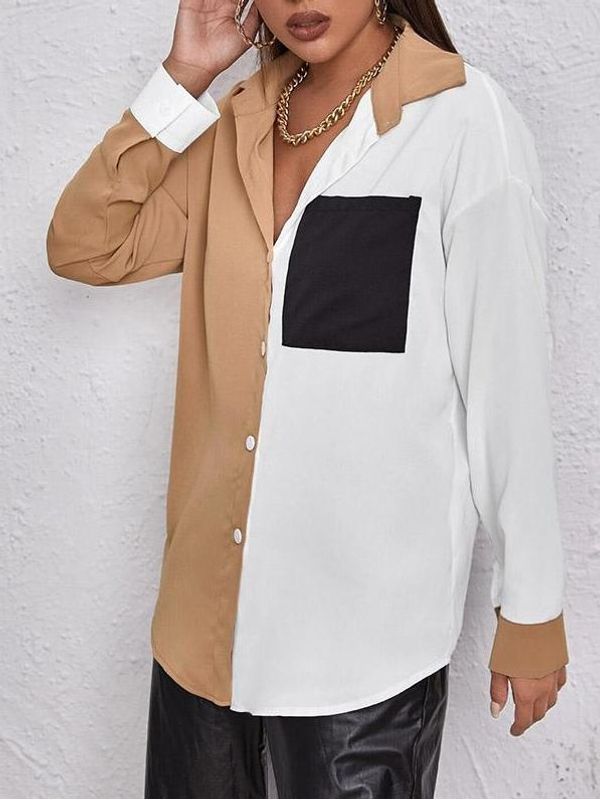 Casual Contrast Color Patchwork Long Sleeve Shirt