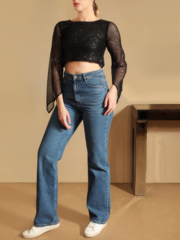 Chic Sheer Sequin Crop Top