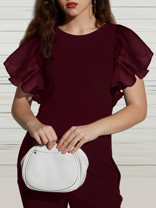 Classy Wine Red Double Ruffle Evening Jumpsuit - Ships in 24 Hrs