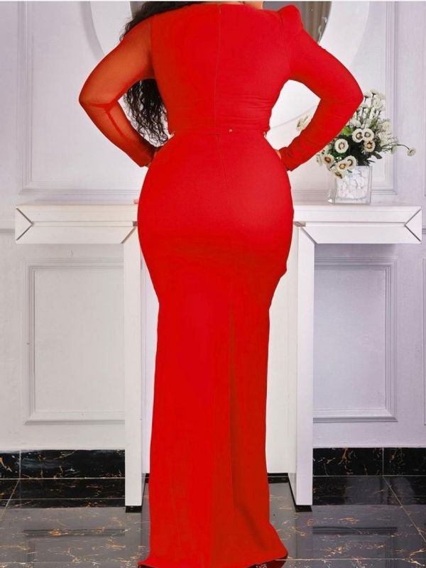 Elegant Gauze Patchwork Slit Evening Dress