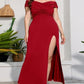 Elegant Off The Shoulder Solid Slit Maxi Dress