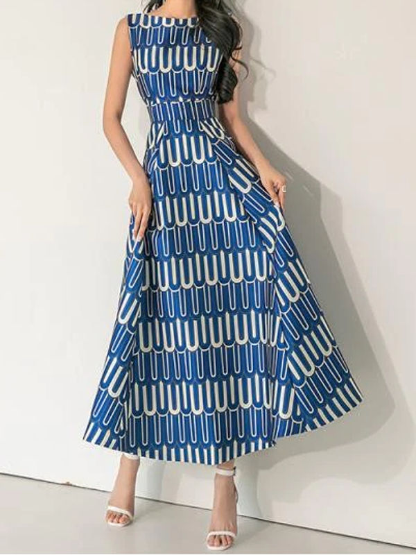 Elegant Printed O Neck Party Dress