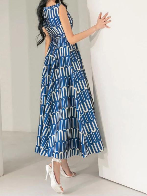 Elegant Printed O Neck Party Dress