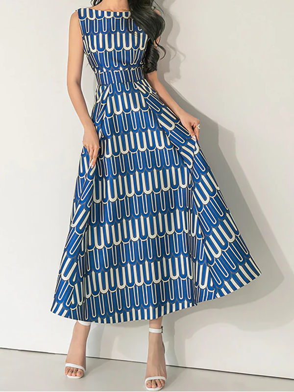 Elegant Printed O Neck Party Dress