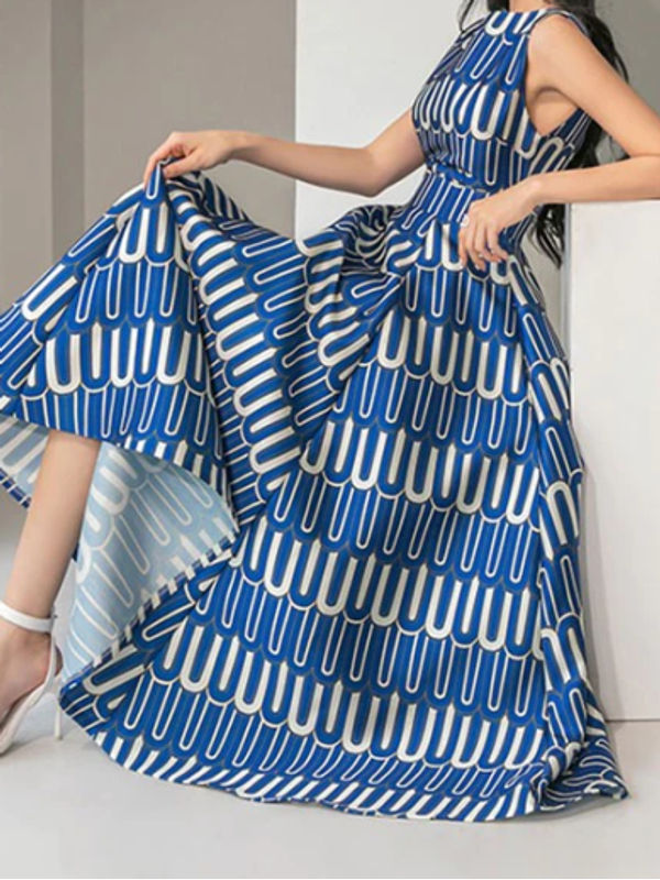 Elegant Printed O Neck Party Dress