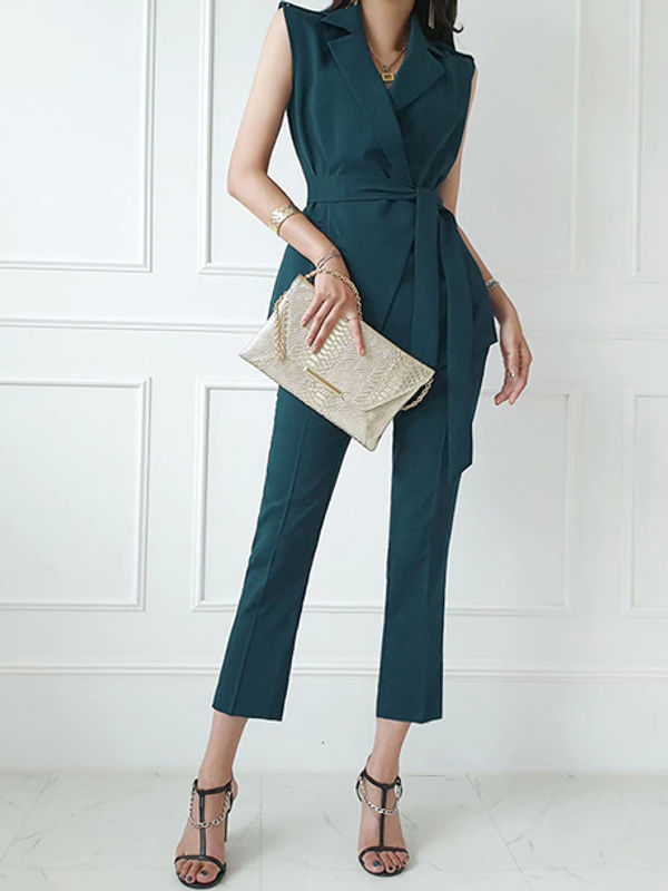Elegant Top With Pants Work Wear Green Set – Stylesplash
