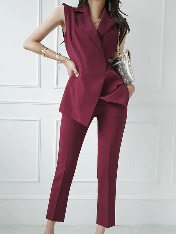 Elegant Top With Pants Work Wear Wine Red Set – Stylesplash