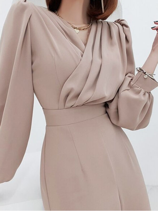 Elite V Neck Wide Leg High Waist Khaki Jumpsuit - Ships in 24 Hrs