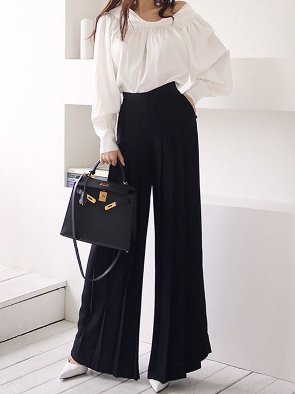 Fashion Off Shoulder Top And Flare Pants Solid 2 Pieces Sets