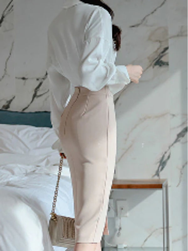 Formal Fashion White Top With Bodycon Skirt Set