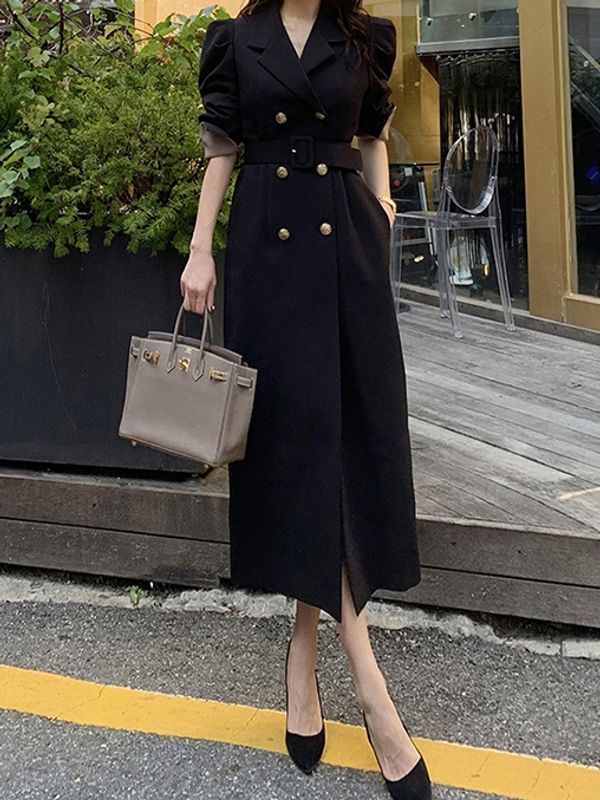 Formal Style Puff Sleeve Double-Breasted Blazer Dress - Ships in 24 Hrs