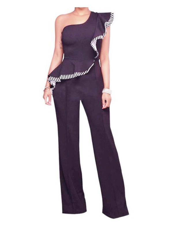 Inclined Shoulder Flouncing Sexy Romper - Ships in 24 hrs