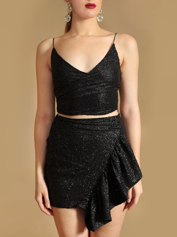 Sassy Strappy Black Crop Top