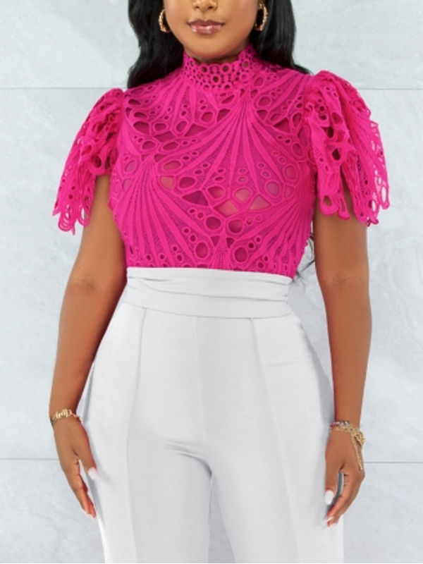 Sexy Perspective Hollow Out Short Sleeve Top - Ships in 24 Hrs