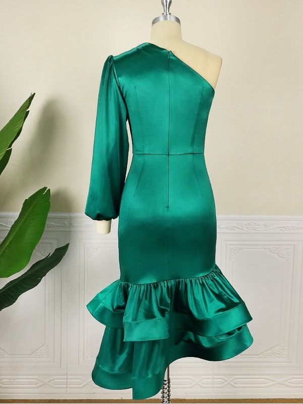 Sexy Slant One Shoulder Irregular Ruffled Party Dress