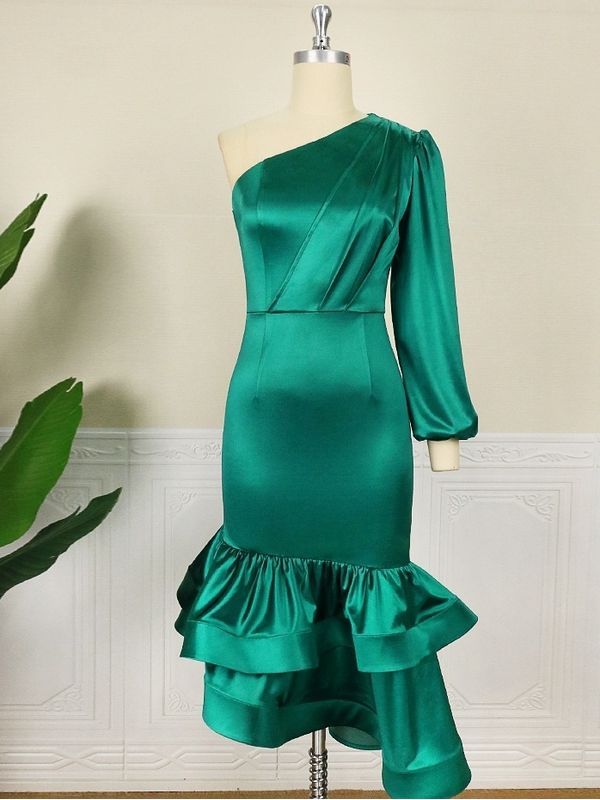 Sexy Slant One Shoulder Irregular Ruffled Party Dress