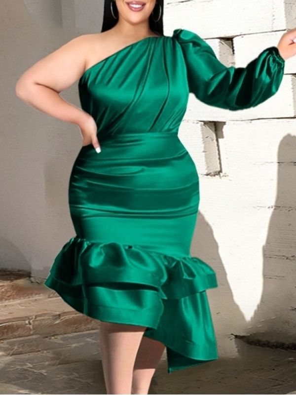 Sexy Slant One Shoulder Irregular Ruffled Party Dress