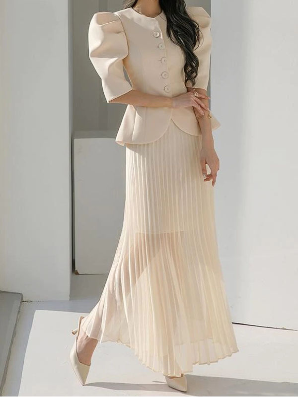 Splendid Coat With Pleated Skirt Set