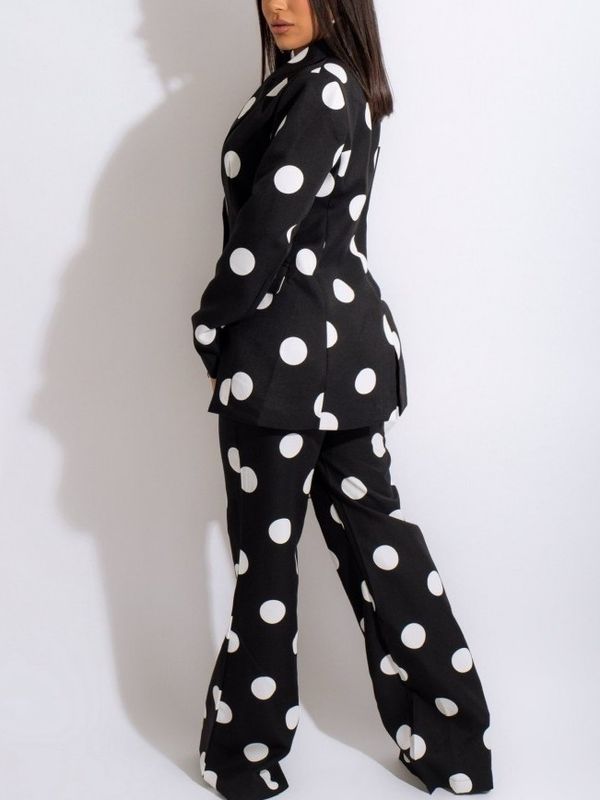 Splendid Dot Print Blazer And Pants Black Suit Set - Ships in 24 Hrs