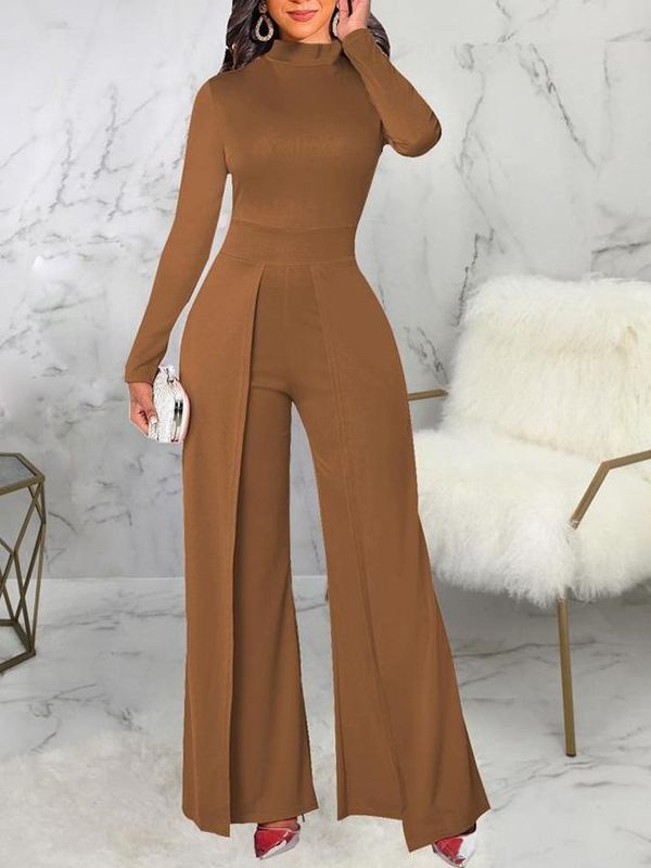 Stylish Mock Neck Wide Leg Jumpsuit