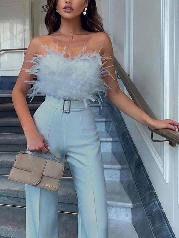Ultramod Feather Blue Tube Jumpsuit