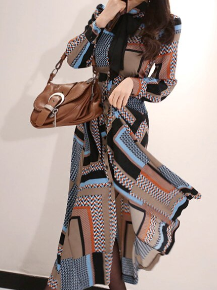 Beautiful Long Sleeve Printed Maxi Dress - Ships in 24 Hrs