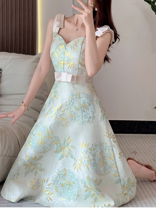 Beautiful Pastel Big Swing Slim V Neck Sleeveless Dress