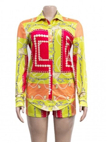 Bright Long Sleeve Shirt With Shorts Yellow Set