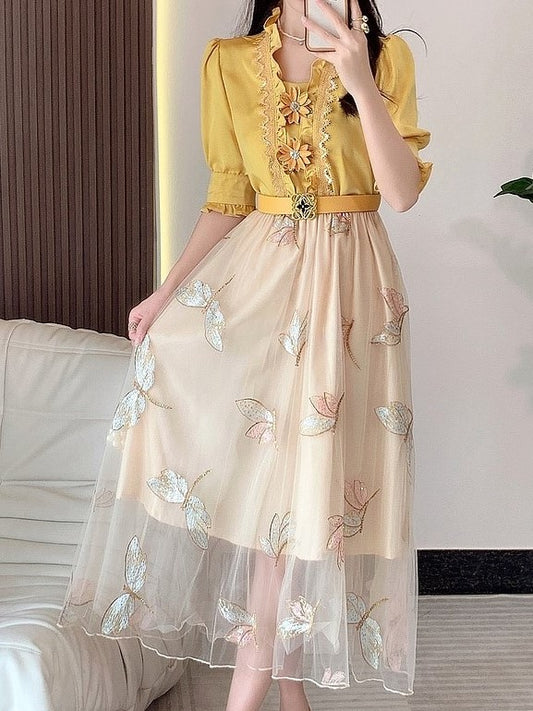 Classy Floral Top With Embroidery Skirt Set