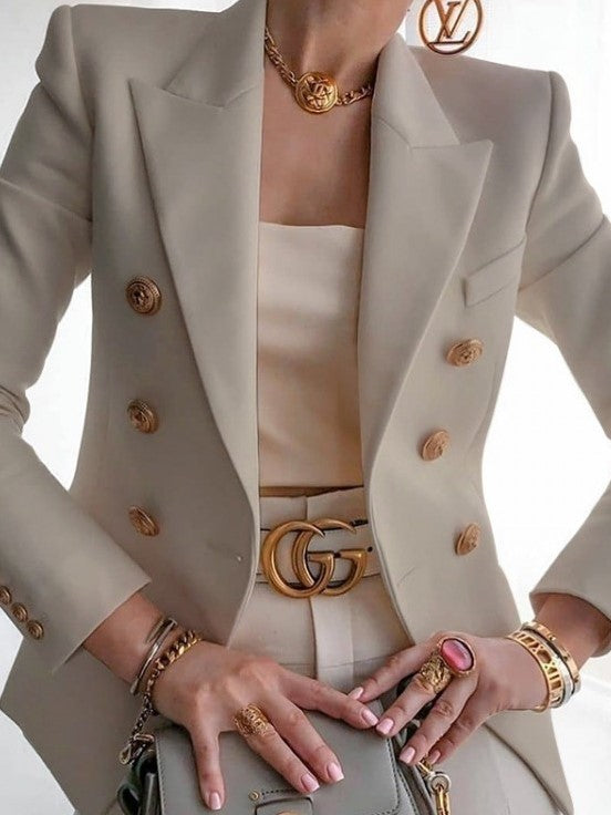 Classy Lapel Long Sleeve Khakhi Coat