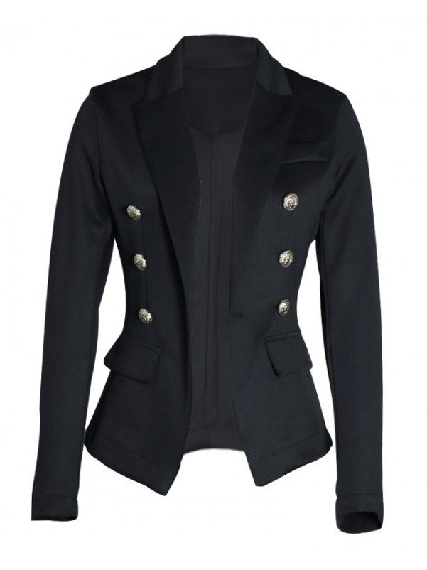 Classy Lapel Long Sleeve Black Coat