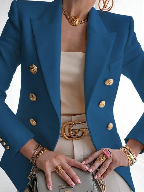 Classy Lapel Long Sleeve Blue Coat