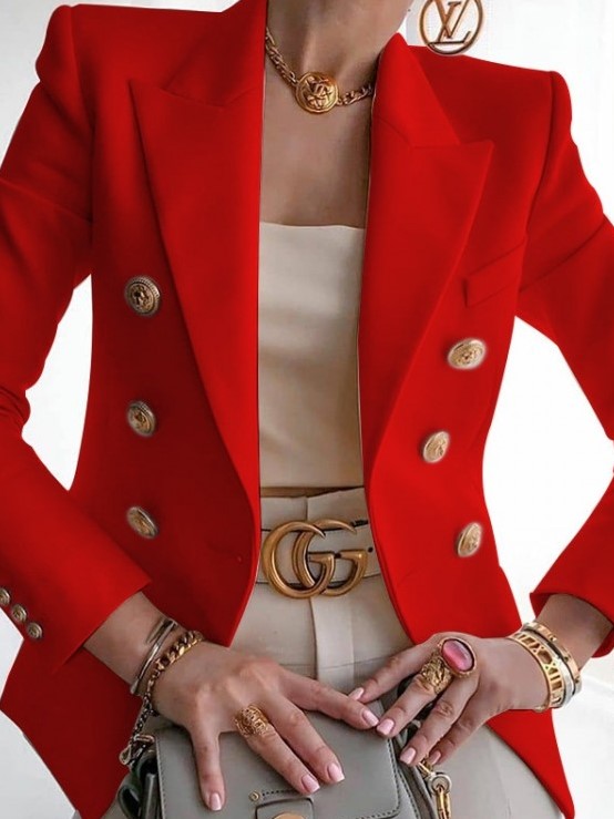 Classy Lapel Long Sleeve Red Coat