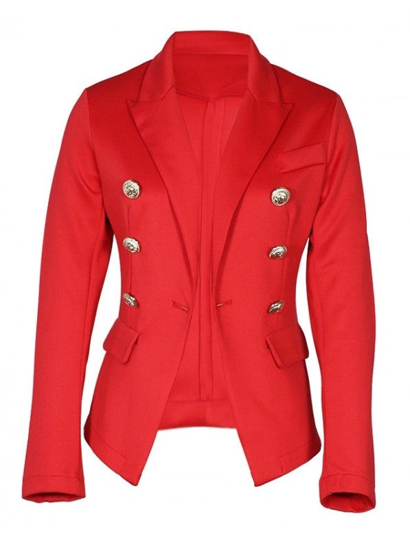 Classy Lapel Long Sleeve Red Coat