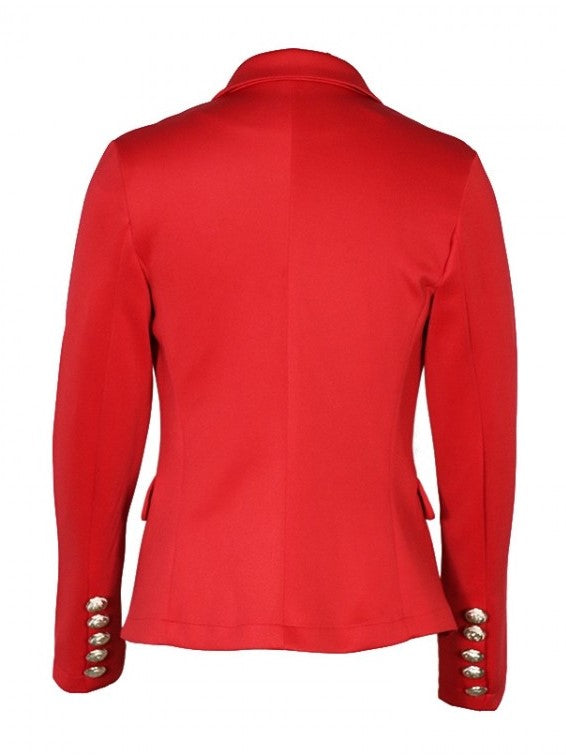 Classy Lapel Long Sleeve Red Coat